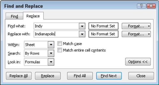 advanced find and replace excel